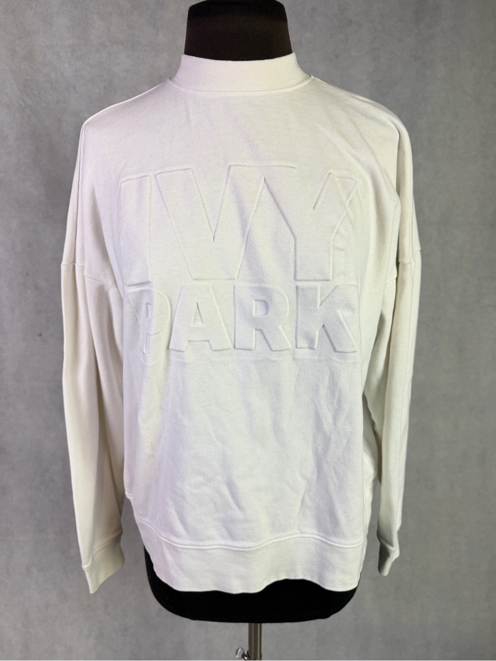 Ivy Park Embossed Logo Crewneck Sweatshirt Off White Oversized XS small